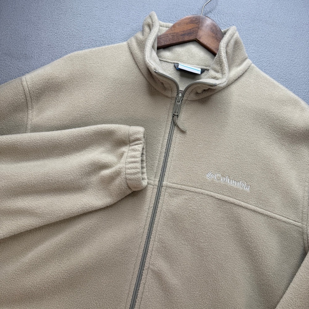 Columbia Fleece Full Zip Jacket Mens XL Tan Polyester Mock Neck Outdoor Hiking
